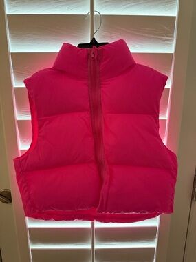 Hot Pink Puffer Vest - Sleeveless Zip Front